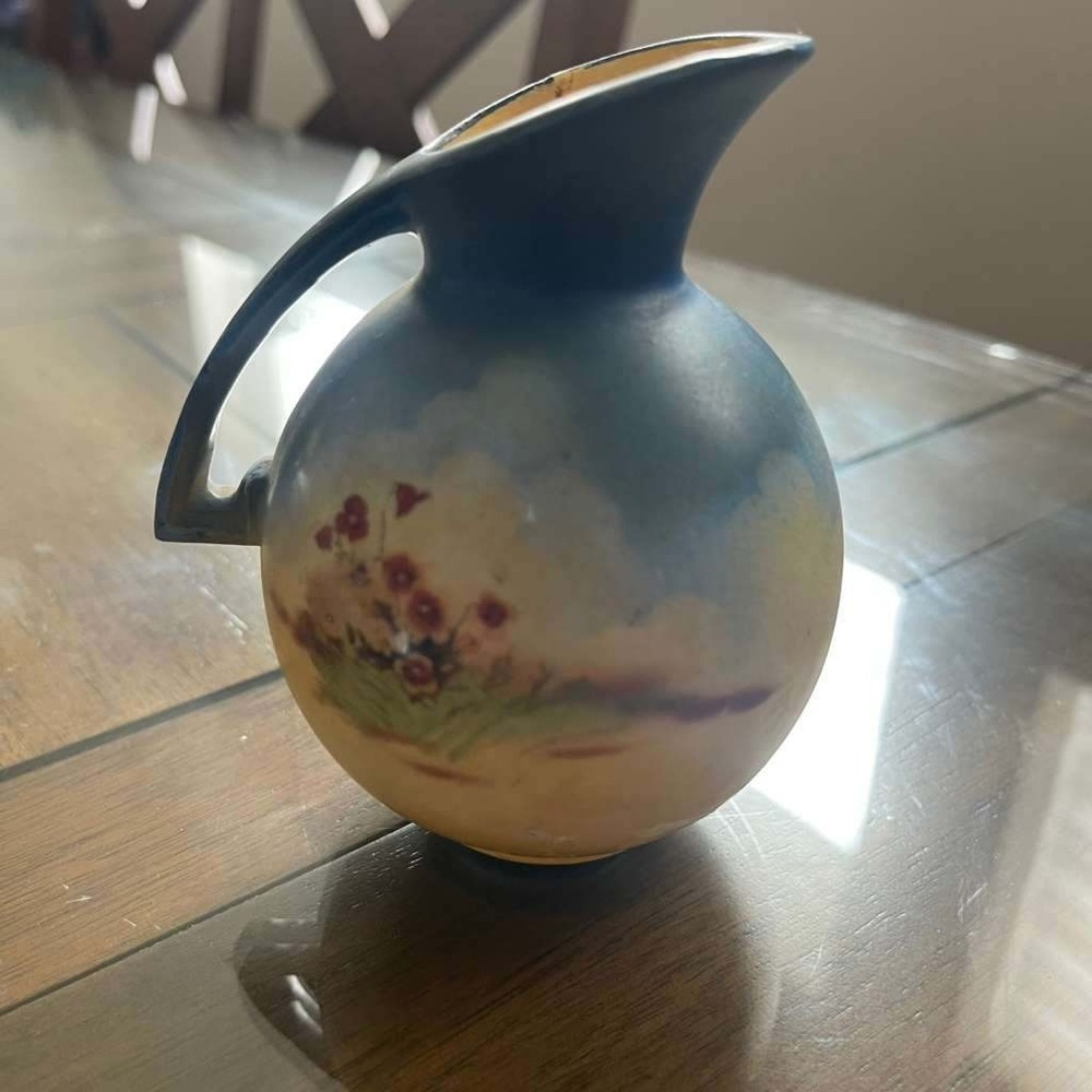 Vintage Japanese‎ Pitcher Vase Hand Painted Village Scene Decorative Collectible